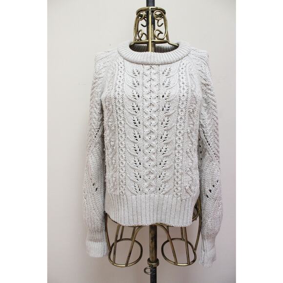 Veronica Beard Ivory Beige Asita Chunky Cable Knit Sweater Size Large - Picture 2 of 5